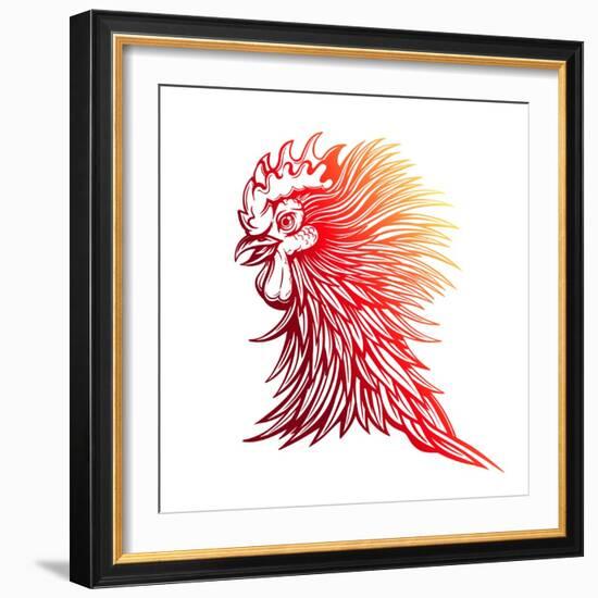 Vector Red Rooster Head Illustration-Julia Waller-Framed Premium Giclee Print