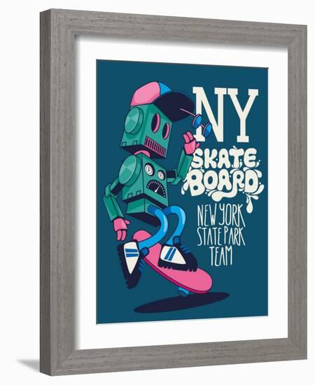 Vector Retro Robot, Skateboard, Skater-braingraph-Framed Art Print