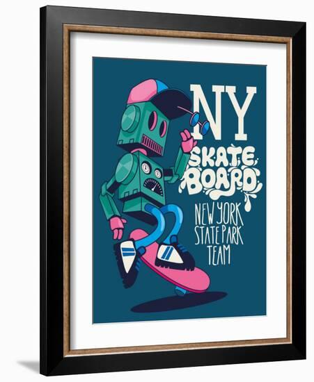 Vector Retro Robot, Skateboard, Skater-braingraph-Framed Art Print