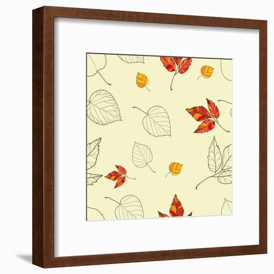 Vector Seamless Background with Autumn Leaves-lolya1988-Framed Art Print