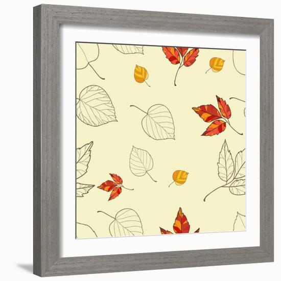 Vector Seamless Background with Autumn Leaves-lolya1988-Framed Art Print