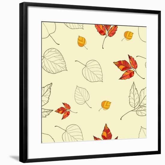 Vector Seamless Background with Autumn Leaves-lolya1988-Framed Art Print