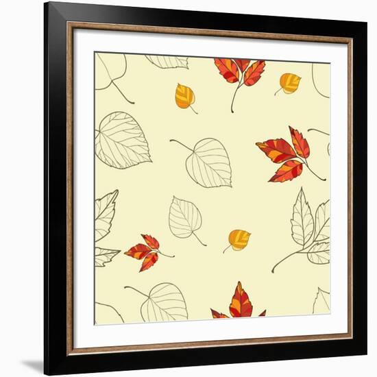 Vector Seamless Background with Autumn Leaves-lolya1988-Framed Art Print