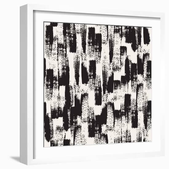 Vector Seamless Pattern. Abstract Background with Black Brush Strokes. Monochrome Hand Drawn Textur-Curly Pat-Framed Art Print