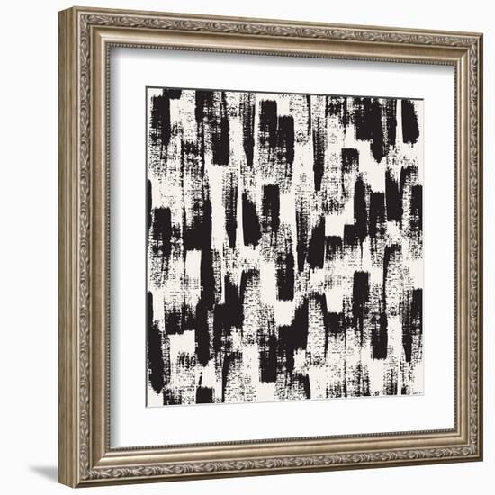 Vector Seamless Pattern. Abstract Background with Black Brush Strokes. Monochrome Hand Drawn Textur-Curly Pat-Framed Art Print