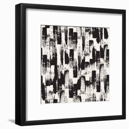 Vector Seamless Pattern. Abstract Background with Black Brush Strokes. Monochrome Hand Drawn Textur-Curly Pat-Framed Art Print