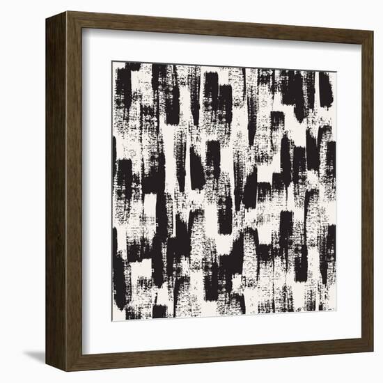 Vector Seamless Pattern. Abstract Background with Black Brush Strokes. Monochrome Hand Drawn Textur-Curly Pat-Framed Art Print