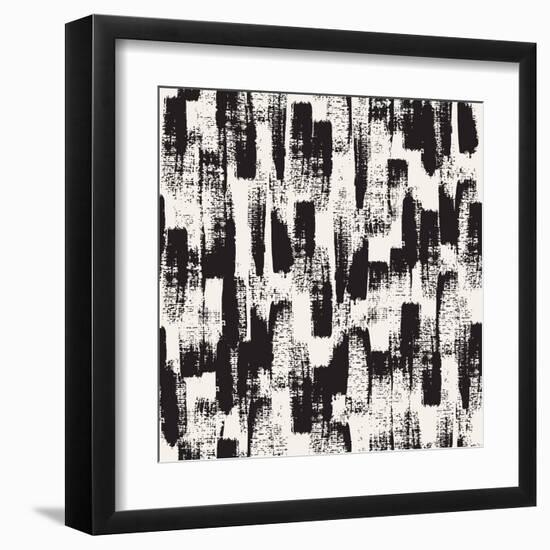 Vector Seamless Pattern. Abstract Background with Black Brush Strokes. Monochrome Hand Drawn Textur-Curly Pat-Framed Art Print