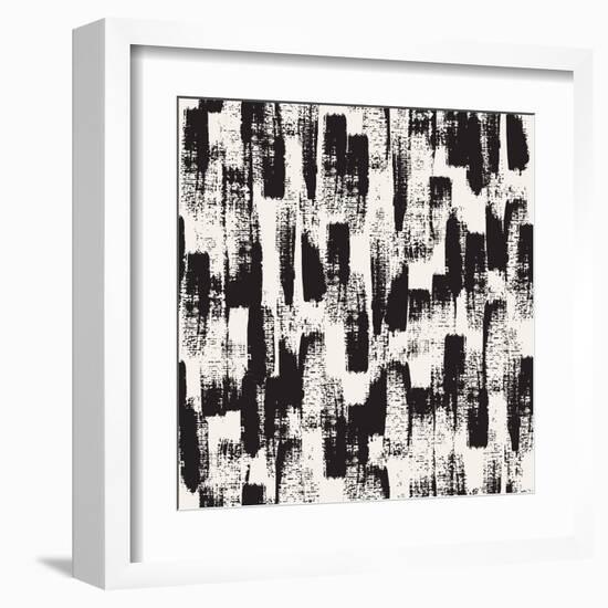 Vector Seamless Pattern. Abstract Background with Black Brush Strokes. Monochrome Hand Drawn Textur-Curly Pat-Framed Art Print