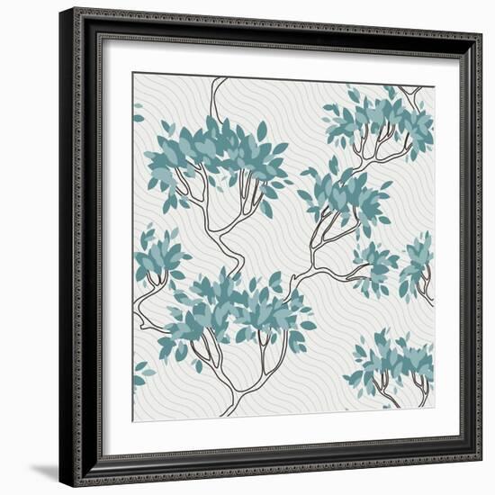 Vector Seamless Pattern of Tree Branches with Leaves-Evgeniya Balala-Framed Art Print