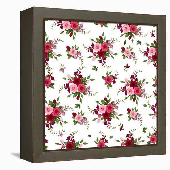 Vector Seamless Pattern Roses and Freesia.-Naddiya-Framed Stretched Canvas