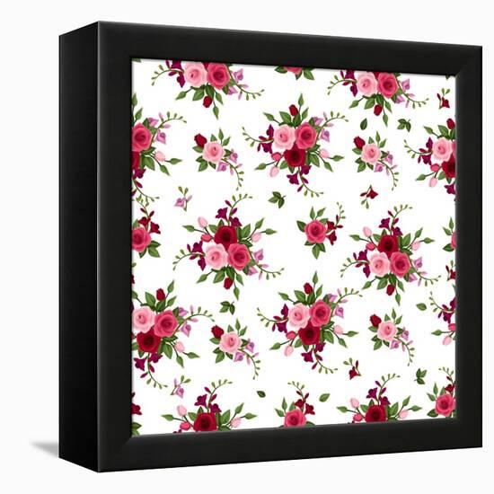 Vector Seamless Pattern Roses and Freesia.-Naddiya-Framed Stretched Canvas