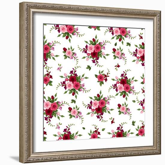 Vector Seamless Pattern Roses and Freesia.-Naddiya-Framed Art Print