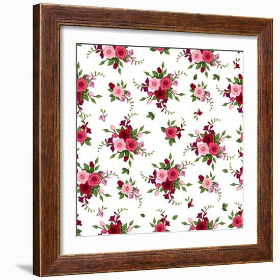 Vector Seamless Pattern Roses and Freesia.-Naddiya-Framed Art Print