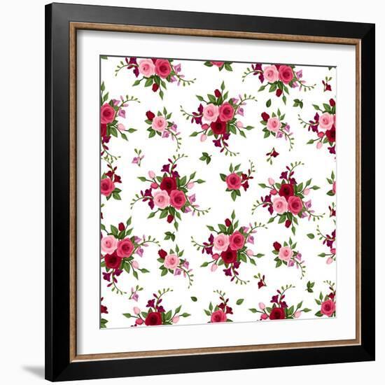 Vector Seamless Pattern Roses and Freesia.-Naddiya-Framed Art Print