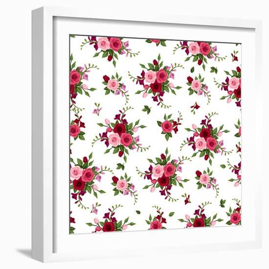 Vector Seamless Pattern Roses and Freesia.-Naddiya-Framed Art Print