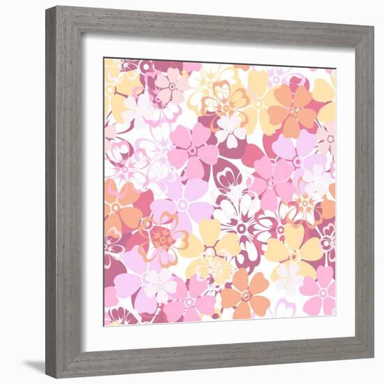 Vector Seamless Pattern with Colorful Flowers.-Naddiya-Framed Art Print
