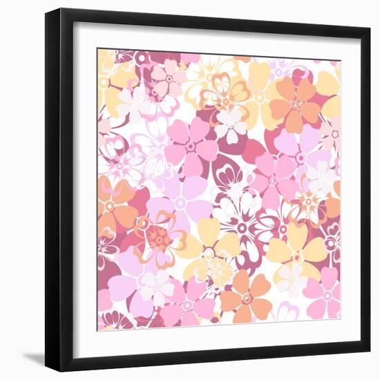 Vector Seamless Pattern with Colorful Flowers.-Naddiya-Framed Art Print