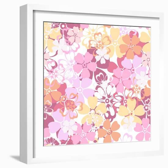 Vector Seamless Pattern with Colorful Flowers.-Naddiya-Framed Art Print