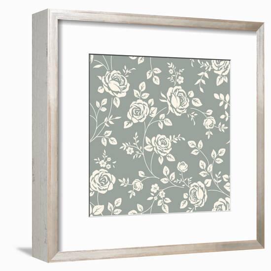 Vector Seamless Pattern with Flowers. Vintage Background with Blooming Roses. Floral Wallpaper. Whi-Gizele-Framed Art Print