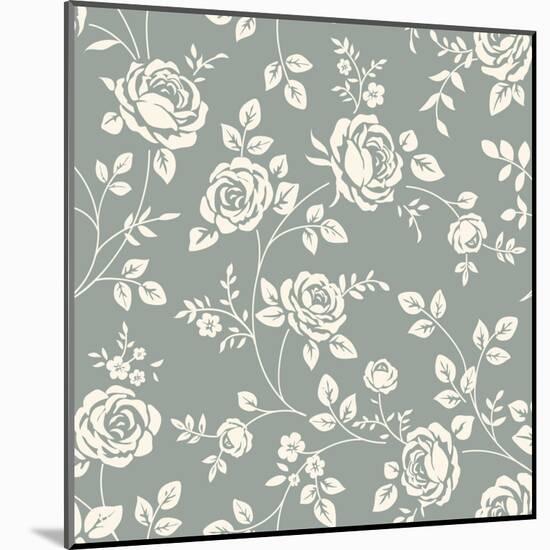 Vector Seamless Pattern with Flowers. Vintage Background with Blooming Roses. Floral Wallpaper. Whi-Gizele-Mounted Art Print