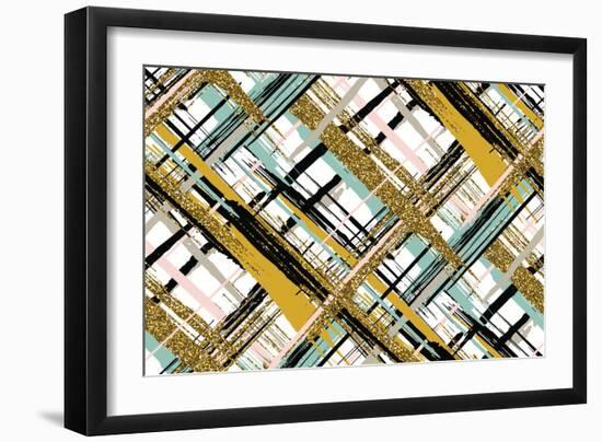 Vector Seamless Pattern with Hand Drawn Gold Glitter Textured Brush Strokes and Stripes Hand Painte-Olga Rom-Framed Art Print