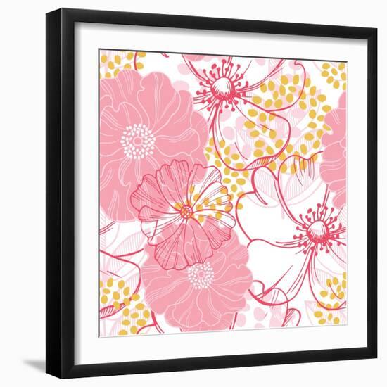 Vector Seamless Pattern with Pink Flowers-rraya-Framed Photographic Print