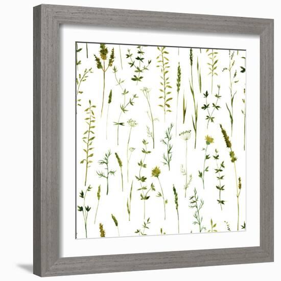 Vector Seamless Pattern with Silhouettes of Flowers and Grass, Drawing by Watercolor, Hand Drawn Fl-cat_arch_angel-Framed Art Print