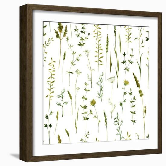 Vector Seamless Pattern with Silhouettes of Flowers and Grass, Drawing by Watercolor, Hand Drawn Fl-cat_arch_angel-Framed Art Print