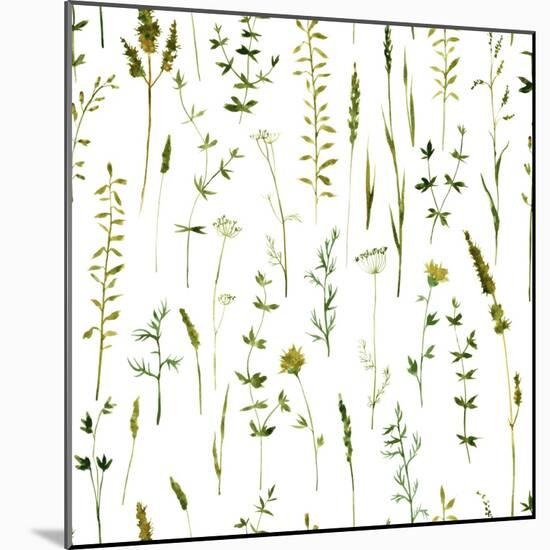 Vector Seamless Pattern with Silhouettes of Flowers and Grass, Drawing by Watercolor, Hand Drawn Fl-cat_arch_angel-Mounted Art Print