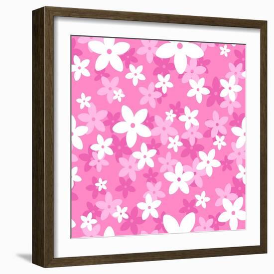 Vector Seamless Pattern with White and Pink Flowers.-Naddiya-Framed Art Print