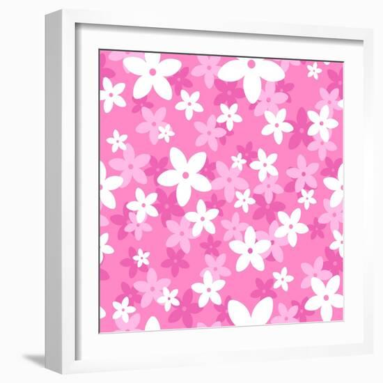 Vector Seamless Pattern with White and Pink Flowers.-Naddiya-Framed Art Print