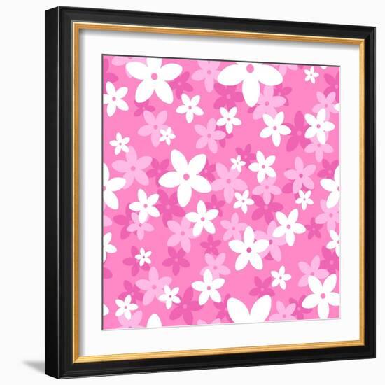 Vector Seamless Pattern with White and Pink Flowers.-Naddiya-Framed Art Print