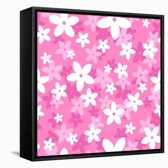 Vector Seamless Pattern with White and Pink Flowers.-Naddiya-Framed Stretched Canvas