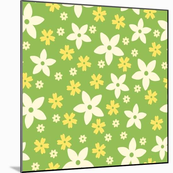 Vector Seamless Pattern with White and Yellow Flowers on Green.-Naddiya-Mounted Art Print