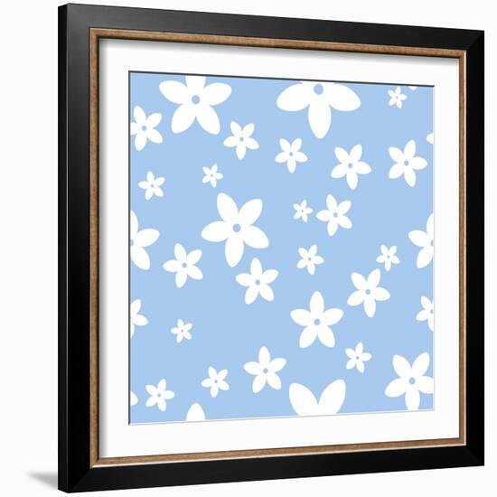 Vector Seamless Pattern with White Flowers on a Blue Background.-Naddiya-Framed Art Print