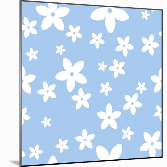 Vector Seamless Pattern with White Flowers on a Blue Background.-Naddiya-Mounted Art Print