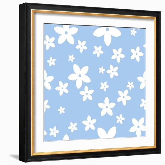 Vector Seamless Pattern with White Flowers on a Blue Background.-Naddiya-Framed Art Print