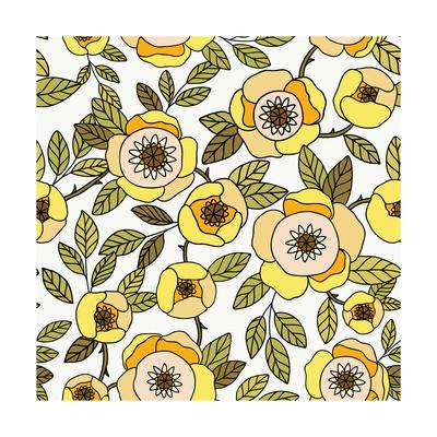 Vector Seamless Vintage Pattern With Yellow Roses Can Be Used For