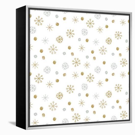 Vector Seamless Winter Pattern Background with Sikver and Gold Snowflakes. Can Be Used for Textile,-mcherevan-Framed Stretched Canvas