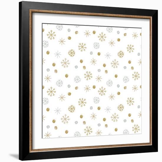 Vector Seamless Winter Pattern Background with Sikver and Gold Snowflakes. Can Be Used for Textile,-mcherevan-Framed Art Print