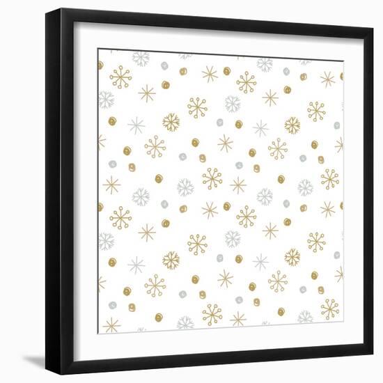 Vector Seamless Winter Pattern Background with Sikver and Gold Snowflakes. Can Be Used for Textile,-mcherevan-Framed Art Print