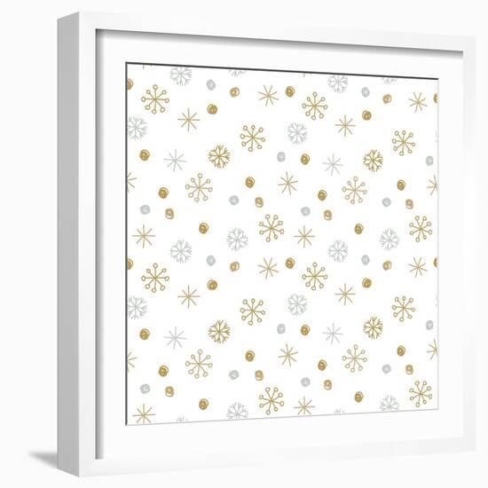 Vector Seamless Winter Pattern Background with Sikver and Gold Snowflakes. Can Be Used for Textile,-mcherevan-Framed Art Print