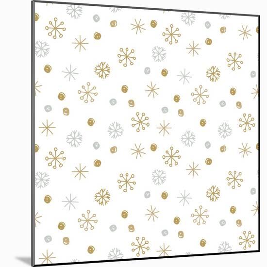 Vector Seamless Winter Pattern Background with Sikver and Gold Snowflakes. Can Be Used for Textile,-mcherevan-Mounted Art Print