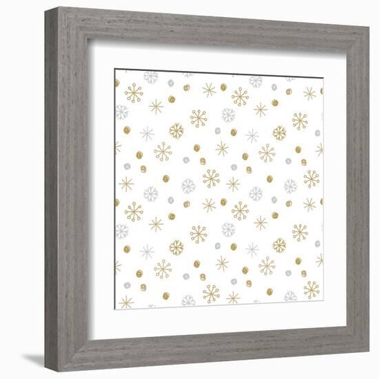 Vector Seamless Winter Pattern Background with Sikver and Gold Snowflakes. Can Be Used for Textile,-mcherevan-Framed Art Print