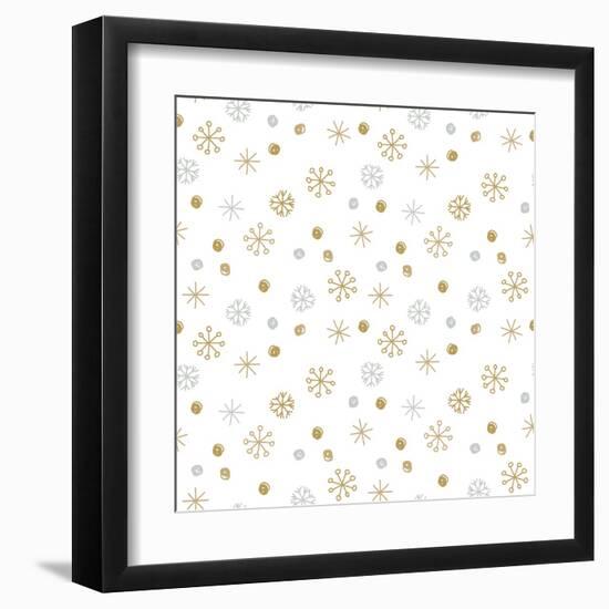 Vector Seamless Winter Pattern Background with Sikver and Gold Snowflakes. Can Be Used for Textile,-mcherevan-Framed Art Print