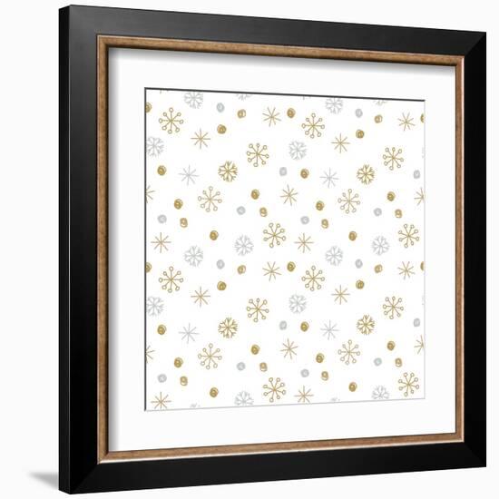 Vector Seamless Winter Pattern Background with Sikver and Gold Snowflakes. Can Be Used for Textile,-mcherevan-Framed Art Print