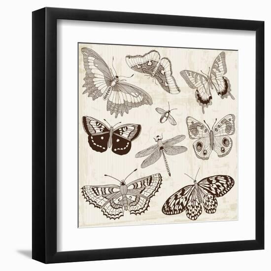 Vector Set: Calligraphic Butterfly Design Elements and Page Decoration-woodhouse-Framed Art Print