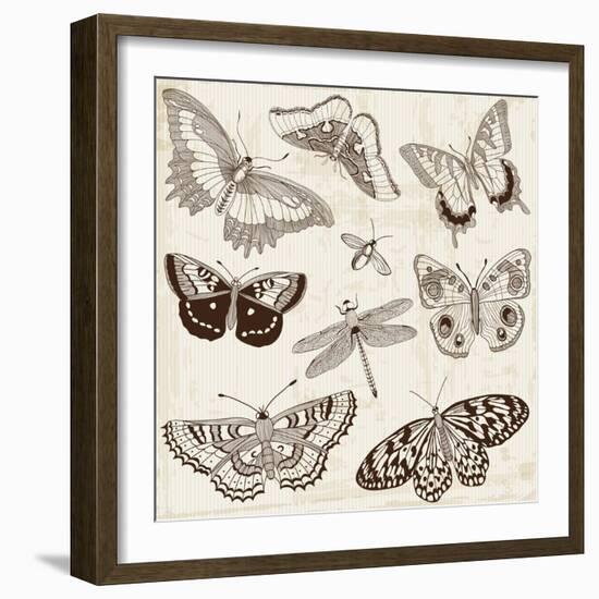 Vector Set: Calligraphic Butterfly Design Elements and Page Decoration-woodhouse-Framed Art Print