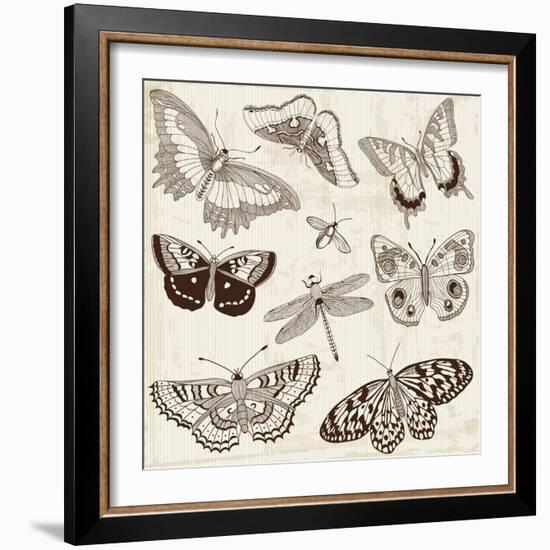 Vector Set: Calligraphic Butterfly Design Elements and Page Decoration-woodhouse-Framed Art Print